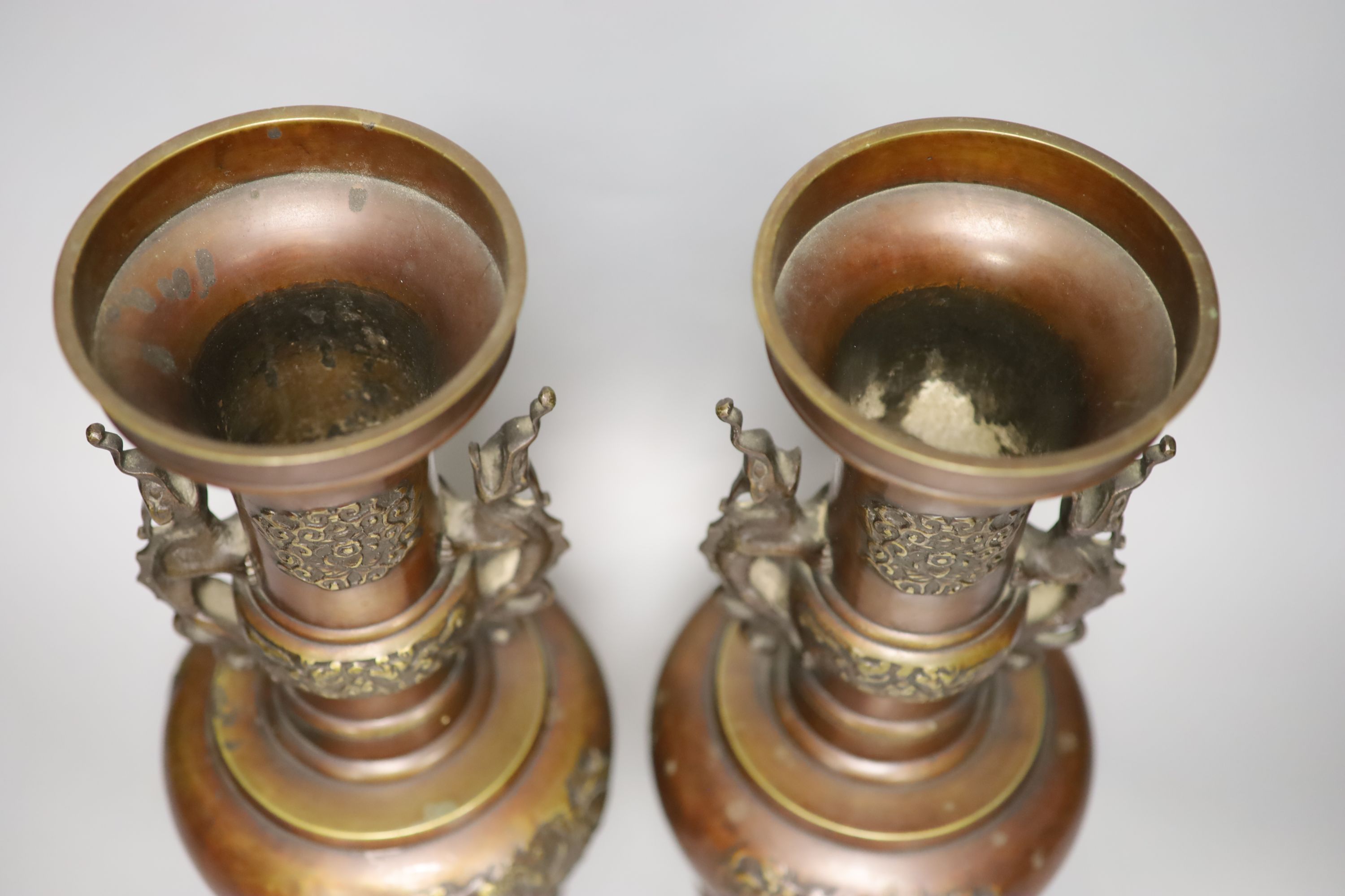 A pair of Japanese bronze vases, H 36cm